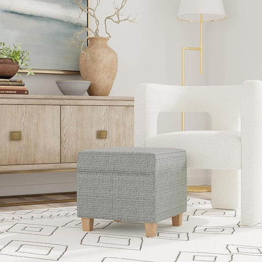 HomePop 18" Classic Square Storage Ottoman - Sage Mini Grid Pattern