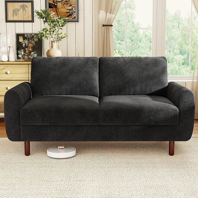 WorthFurni 68" Loveseat Sofa, Comfy Chenille Fabric Couches for Living Room with Spring Cushion and Solid Wood Frame, Modern Deep Seat Couch for Bedroom, Apartment, Office, Easy Assembly, Black