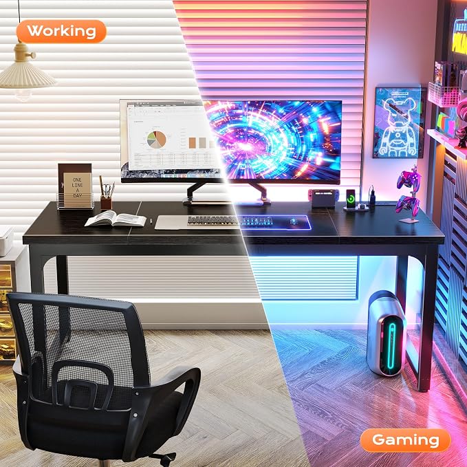 Huuger 63 x 24 inch Desk with Power Outlets & USB-C, Deeper & Thicker Desktop, Robust Metal Tubes, Computer Desk, Heavy Duty Office Desk, Work Gaming Desk, for Home Office, Black