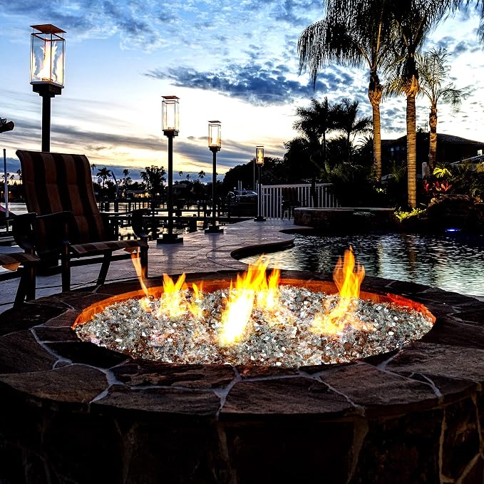 Mr. Fireglass 10 Pounds Blended Reflective Fire Glass for Fire Pit Fireplace and Landscaping, 1/2 Inch Mixed Colored High Luster Fireglass Rocks for Outdoor & Indoor Use Aqua Blue+Copper+Platinum