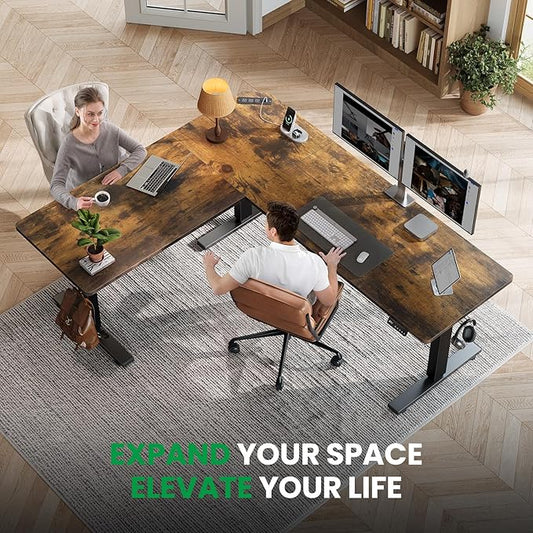 SIAGO L-Shaped Standing Desk - 75 x 63 Inch Adjustable Corner Standing Desk with Charging Station - L Shape Sit Stand Table with Memory Controller, Splice Board for Home Office