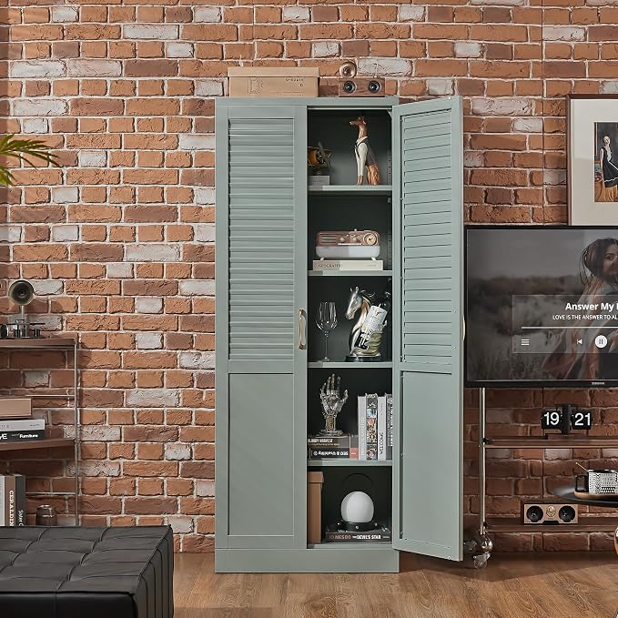 71" Tall Metal Pantry Cabinet, Freestanding Kitchen Storage with Adjustable Shelves, Modern Steel Cabinet for Home