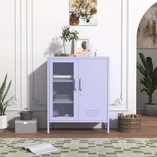 Purple Metal Locker CabinetsMetal Locker Storage Cabinet with Mesh Doors and Adjustable Shelves Coffee Bar Cabinet,Kitchen Pantry Storage Cabinets for Home, Office, Entryway and Hallway 