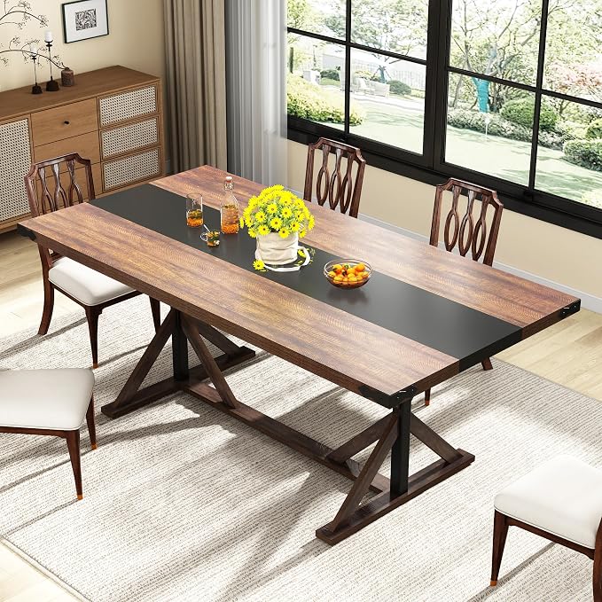 70 INCH Dining Room Table for 4-6 People,Wooden Rectangular Kitchen Table W/Waterproof Thickness Tabletop,Farmhouse Long Dinner Table W/Adjustable Leg for Home Dining Room,Living Room,Office(Brown)