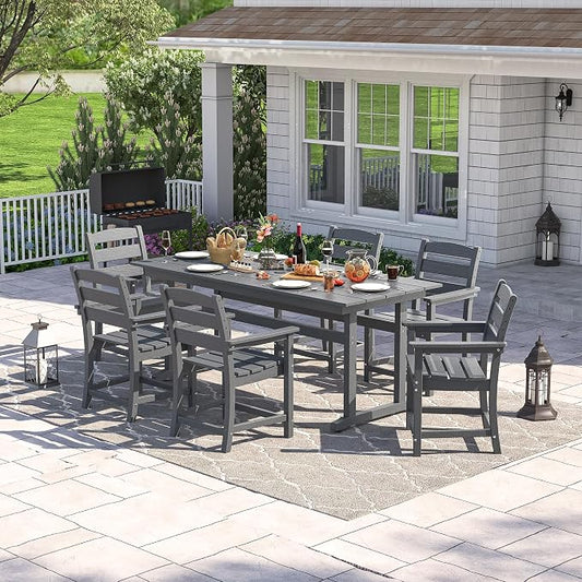 nalone Outdoor Dining Table for 6 - Person, 67"x32" Rectangular Patio Dining Table, All Weather HDPE Dining Table with Umbrella Hole· (Grey, 1 Table)