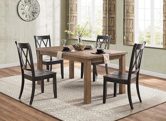 Lexicon Janina 5-Piece Dining Table Set - 66" Wood Kitchen & Dining Room Table with 4 Double X-Back Chairs, Rustic Farmhouse Rectangular Dining Set for Breakfast Nook & Family Meals, Black