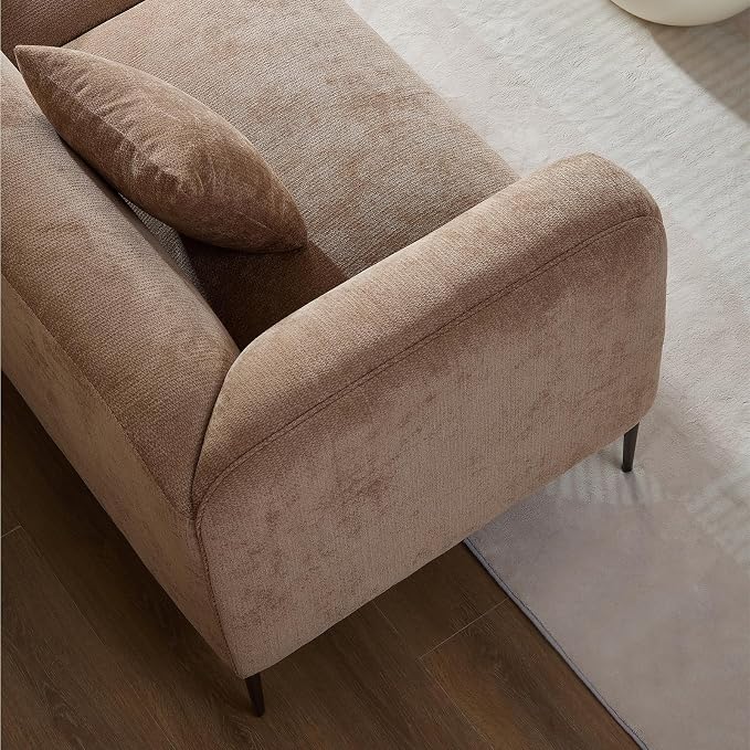 82.68" Modern Upholstered Sofa with Straight Design, Full and Soft Seating, Includes 2 Throw Pillows, 3 Seats,Fabric Couch with Metal Legs for Living Room, Office, Apartment (Camel)