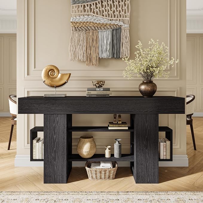 Einhomn 63 Inches Entryway Table, Wooden Console Table with Storage, Narrow Sofa Table Behind Couch, Modern Long Entry Hallway Tables for Entrance, Foyer, Living Room, Black