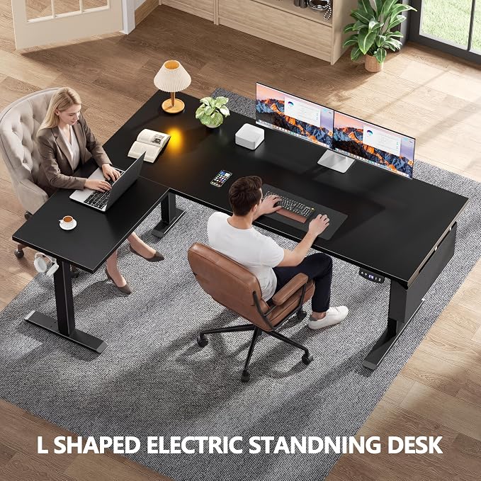 Korfile L Shaped Electric Standing Desk,63 Inch Adjustable Height Sit to Stand Corner Desk with Memory Presets, Reversible Computer Table for Home Office, Work and Study, Black