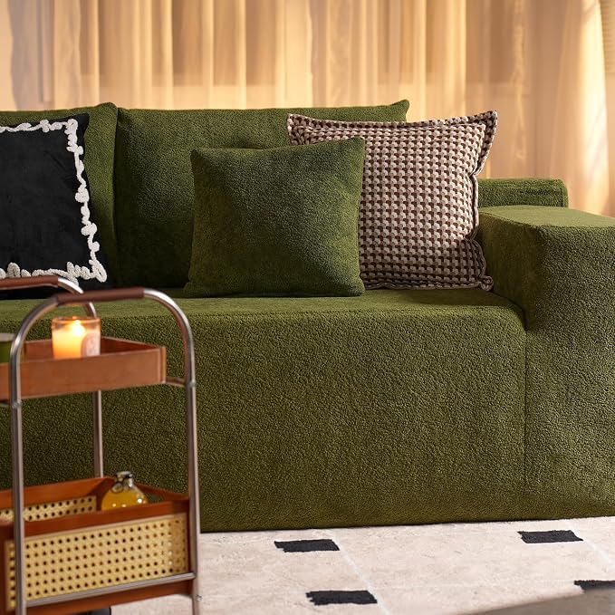 ovios 104" Cloud Boneless Couch with L-Shape Chaise,Modern Sectional Modular Sofa with Deep Seat, Upholstered Couches for Living Room Bedroom,No Assembly Required, Green (Cloud Velvet)