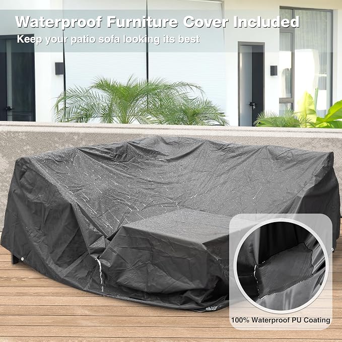 Outdoor Furniture Set, 6 Pieces Outdoor Patio Couch Sectional, L Shaped Metal Outdoor Patio Corner Sofa with 6” Thick Cushions, Outdoor Seating Conversation Set, Dark Grey