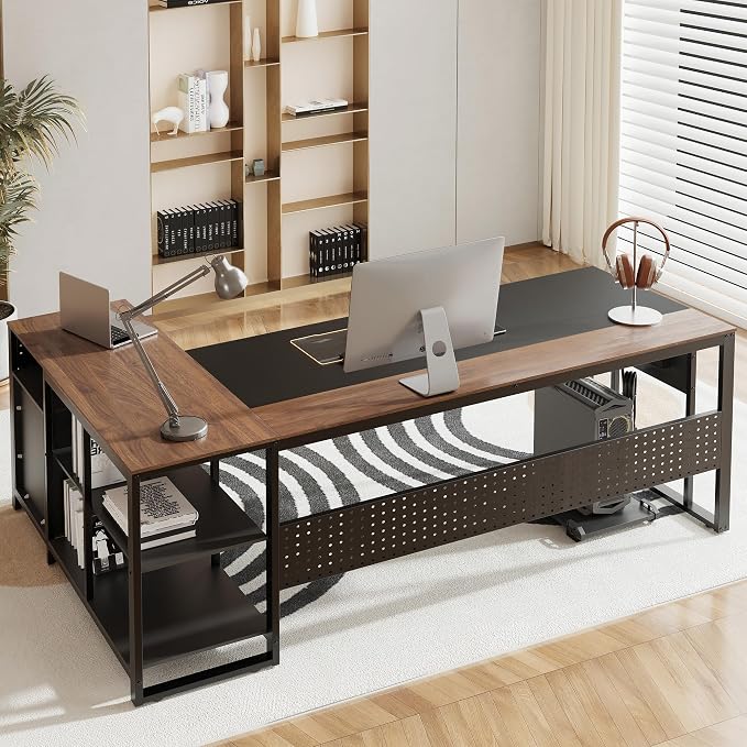 MALOL 70.3" L-Shaped Office Desk, Reversible L-Shaped Computer Desk with Power Outlet, Large Executive Desk with Locked File Drawers & Storage Shelves, Pegboard, Mobile CPU Stand, Modern Corner Desk