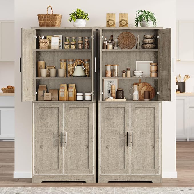 Garvee 70 Inch Tall Storage Cabinet, Kitchen Pantry Cabinet with Doors and Adjustable Shelves, Freestanding Wooden Classic Cupboard for Living Room, Dining Room, Bathroom