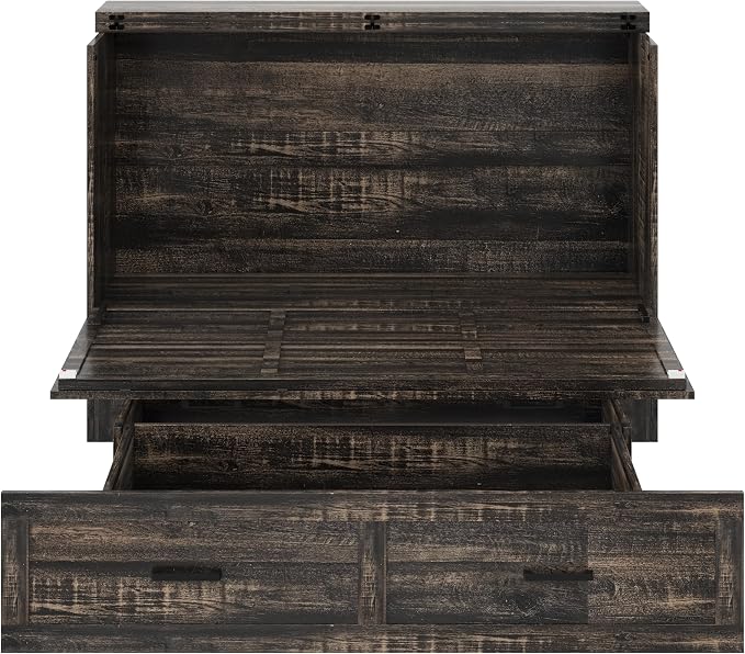 Bellemave Queen Murphy Bed, Cabinet Bed with Charging Station and Storage, Farmhouse Murphy Cabinet with Foldable Panel, Noisy Free, for Guest Bedroom, Living Room, Office, Rustic Gray