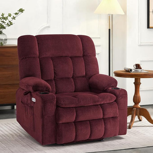 MCombo Extra Wide Dual Motor Power Lift Recliner Chair for Elderly, Zero Gravity Lift Chair with Heat and Massage, Infinite Position Recliners, USB Ports, Fabric R7897 (Burgundy, Medium-Wide)