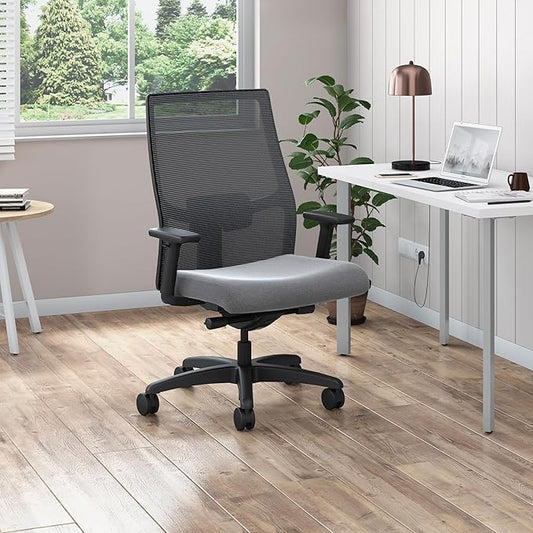 HON Ignition 2.0 Big and Tall Office Chair, 450lbs Weight Capacity, Extra Wide Seat, Tilt Recline, Swivel Wheels, Heavy Duty Office Chair, Comfortable for Long Hours, Black Frame, Ash