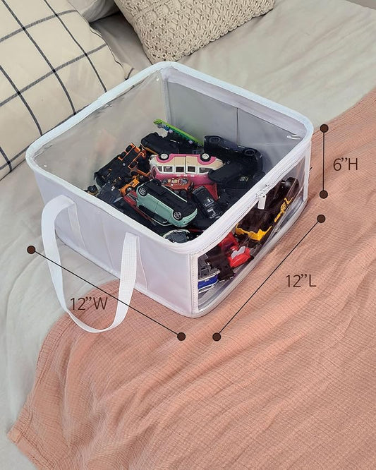 holay 2 Pack Clear Storage Cubes with Lids, 12x12x6 Toy Organizer Bins | Transparent lid & sides; reinforced carry handles; folds flat; holds toys, clothes, books; fits cube shelves