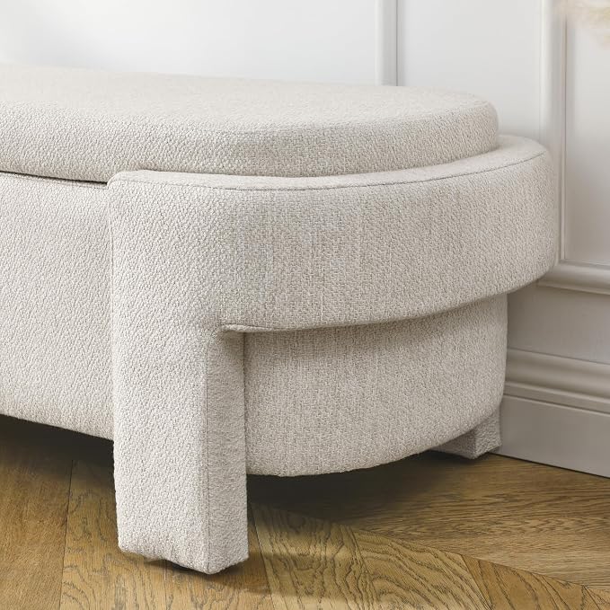 51.5" Oval Storage Bench End of Bed Storage Benches Linen Fabric Upholstered Ottoman Bench with Large Storage Space for Living Room Entryway Bedroom Hallway (Beige, 51.5 inch)