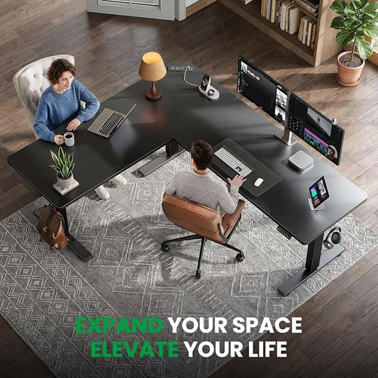 SIAGO L-Shaped Standing Desk - 63 x 55 Inch Adjustable Corner Standing Desk with Charging Station - L Shape Sit Stand Table with Memory Controller, Splice Board for Home Office