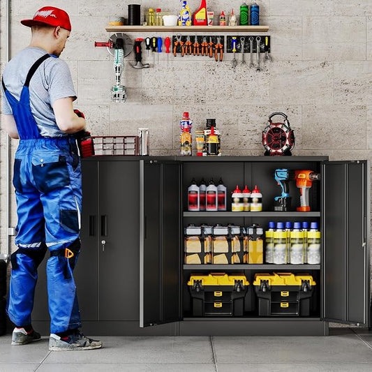 Metal Storage Cabinet, 36" H x 32" W x 16" D Locking Storage Cabinet, Metal Storage Cabinet with Locking Doors for Home, School, Office, Garage, Black