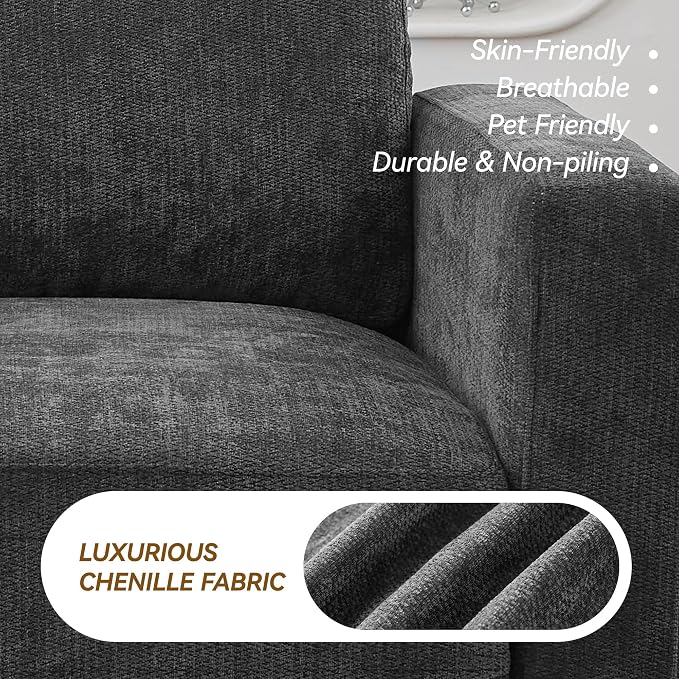 110.6" L Shaped Sectional Sofa, Modular Cloud Deep Seat Couch with Movable Ottoman, Oversized Thicked 4-Seats Sofas for Living Room, Chenille Grey