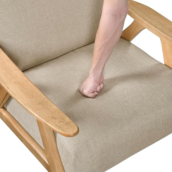 Lexicon Mid Century Modern Accent Chair with Solid Wood Frame in Natural Finish, Textured Fabric Living Room Lounge Arm Chair, Thick and Comfy Innerspring Seat Cushion, Linen-Look Fabric, Light Brown