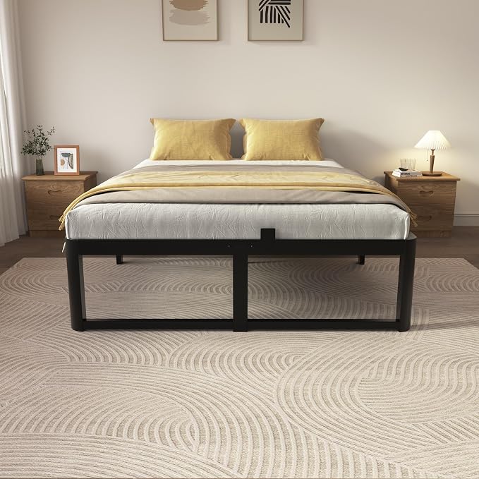 ZTH King Size Metal Platform Bed Frame 14 in, No Box Spring Needed, Black | Heavy duty support, Underbed storage, Noise-free design, Anti-slip clips, Rounded legs, Easy assembly, Headboard compatible