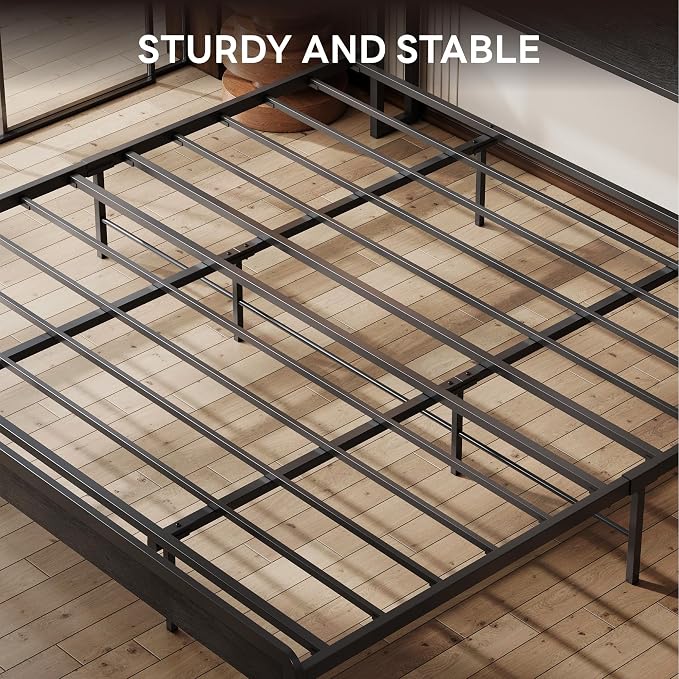 LIKIMIO California King Bed Frame with Headboard, Dark Wood Camas California King with Strong Supports, Sturdy, Noise-Free, No Box Spring Needed, Grey