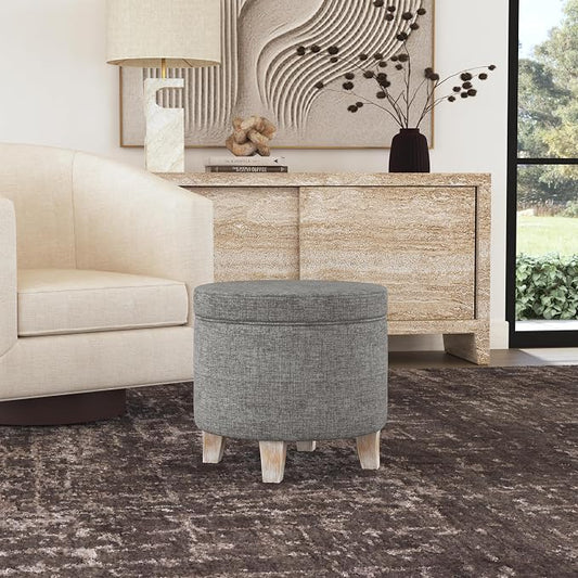HomePop 19" Round Storage Ottoman - Gray Woven