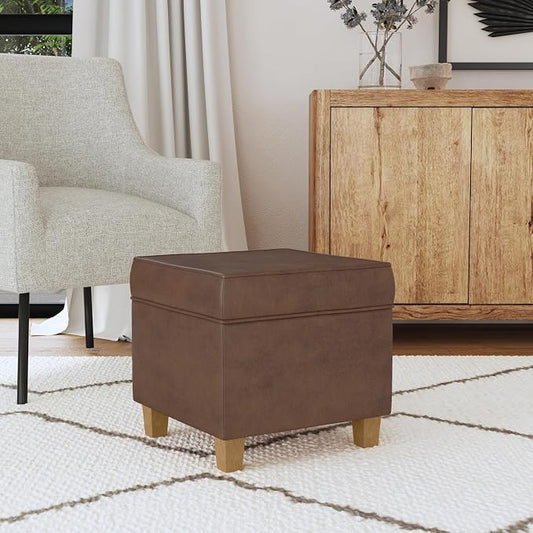 HomePop 18" Square Storage Ottoman - Brown Faux Leather