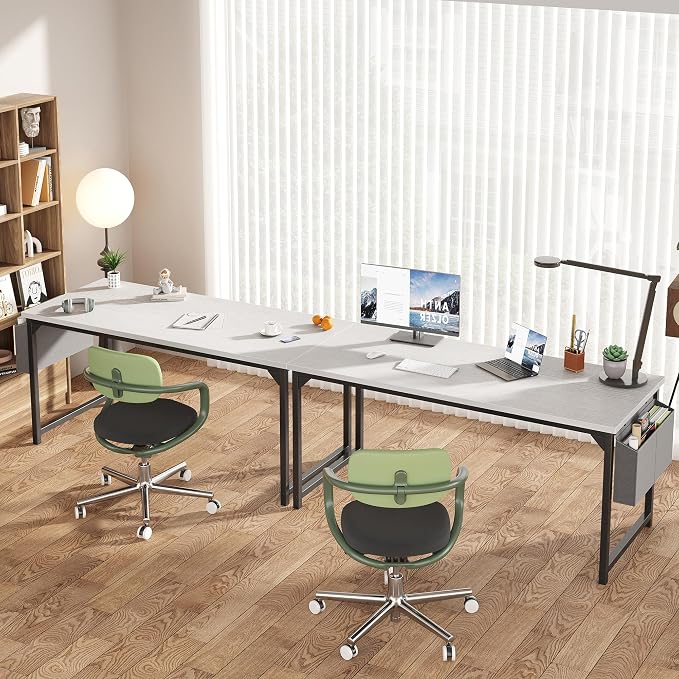 OLIXIS Computer Desk, 63 Inch Home Office Desks for Small Spaces, Writing Craft Study Gaming Table for Bedroom, Modern Computer Workstation with Storage Bag, White