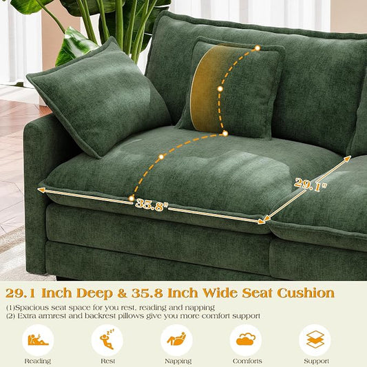 113.8" Modular Sectional Sofa,Cloud Couch for Living Room,Modern Deep Seat Sofa 5 Seater Chenille Fabric Comfy L Shaped Couches with Throw Pillows for Apartment