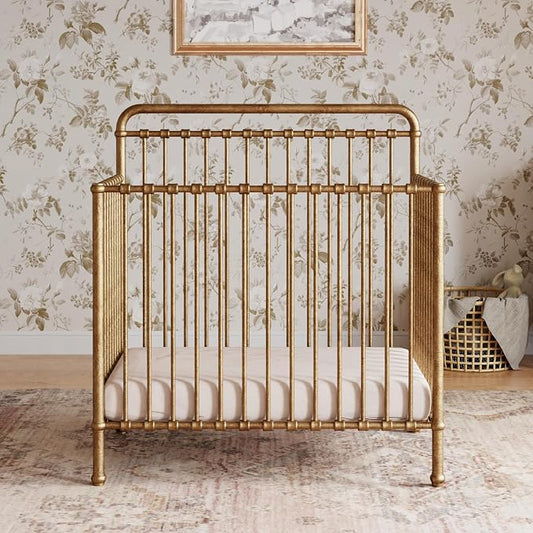 Namesake Winston 4-in-1 Convertible Mini Crib w/Wheels Durable Metal | GREENGUARD Gold Certified - Portable, Metal Baby Crib w/ Removable Wheels - Converts to Toddler Bed, Daybed & Twin Size Bed