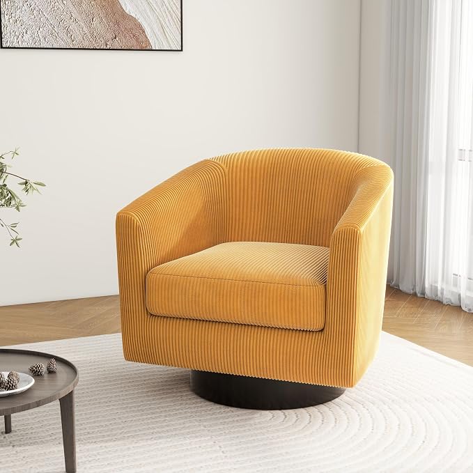 Swivel Barrel Accent Chair, Modern Round Corduroy Fabric Arm Chair for Living Room, Bedroom, Comfy Club Reading Chairs for Adults (Corduroy Orange, Set of 2)