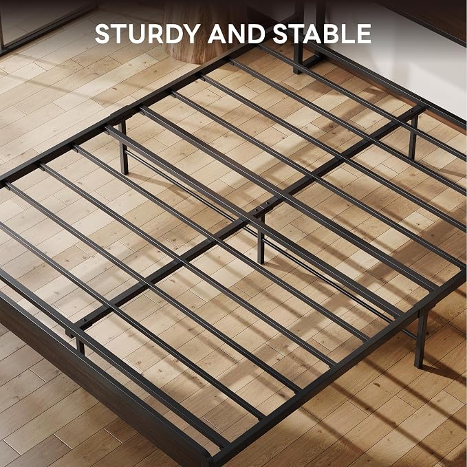 LIKIMIO Queen Bed Frame with Headboard, Dark Wood Camas Queen with Strong Supports, Sturdy, Noise-Free, No Box Spring Needed, Dark Brown