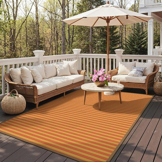 GENIMO Outdoor Rug for Patio Clearance, 6'x9' Reversible Plastic Straw Rugs, Lightweight Waterproof RV Camping Mat for Camper, Balcony, Deck, Backyard, Picnic, Orange