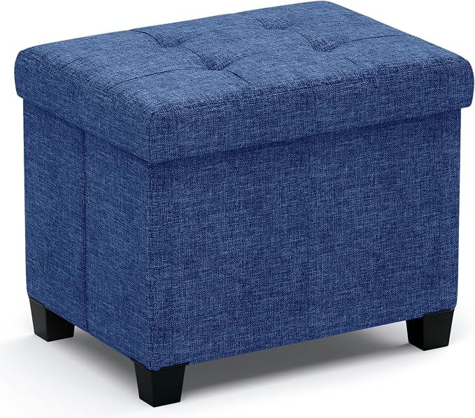 Ornavo Home Storage Ottoman Small Rectangle Ottoman with Legs, Foot Rest Stool Seat, Load up to 600 LB, for Living Room, Bedroom, Home Office, Dorm - 12 x 16 x 12, Navy Blue