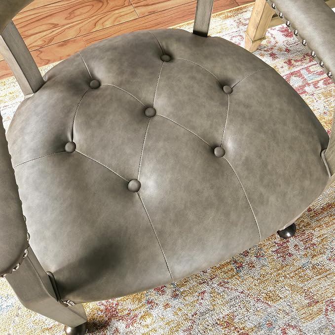LEEMTORIG Set of 6 Dining Chairs with Casters and Arms, Large Rolling Dining Chairs with Wheels, Accent Poker Table Chairs, Solid Wood Office Desk Chairs, 26"D x 25.2"W x 31.5"H, Soft Grey SY-1318-UA