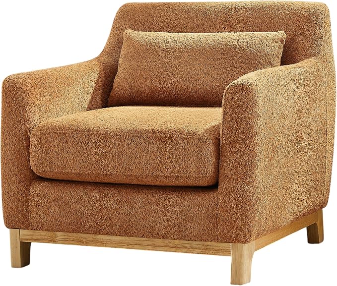 VANOMi 31" W Living Room Accent Chairs Boucle Chair for Bedroom, Orange | Oversized Armchair with Thick Cushion Reading Chairs for Living Room, Apartment