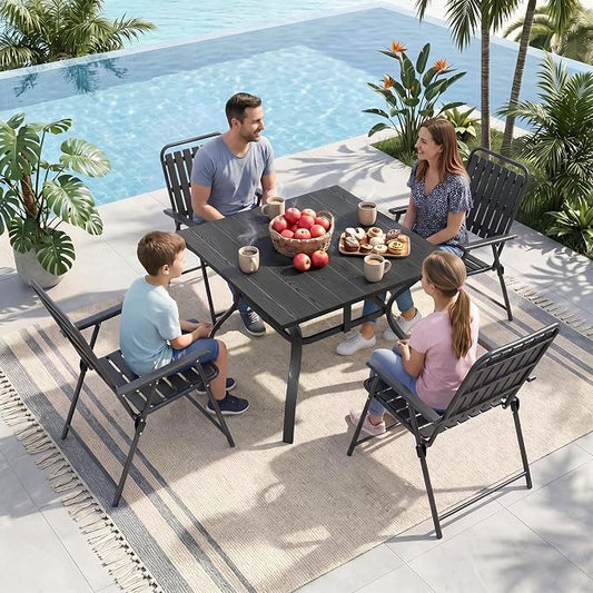 Outdoor Dining Set for 4, Patio Table and Foldable PP Chairs Set with 1.97'' Umbrella Hole, 5pcs Patio Furniture Set 37.8”x37.8” Dining Table Set with No Assembled Chairs for Porch Deck Backyard Pool