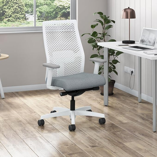 HON Ignition 2.0 ReActiv Ergonomic Office Chair, Mesh Desk Chair with Lumbar Support, Advanced Synchro‑Tilt, Height and Width Adjustable Arms, Swivel Wheels, White Frame, White