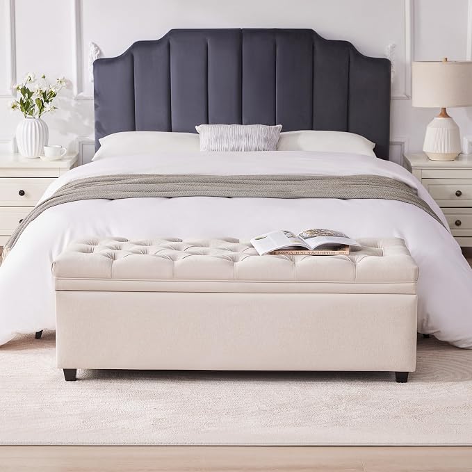 Mangodan 50" Storage Ottoman Bench, Tufted Ottoman with Storage for Living Room, Large End of Bed Ottomans, Modern Entryway Benchs, Window & Bedroom Benches for Foot of Bed (Beige)