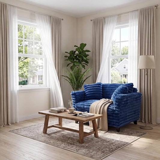 ERYE 46.9" Corduroy Upholstered Accent Chair Wide Seat Armchair for Living Room Bedroom, Modern Cloud Cushion Armchair W/ 2 Pillows and Wooden Legs for Home Apartment Office