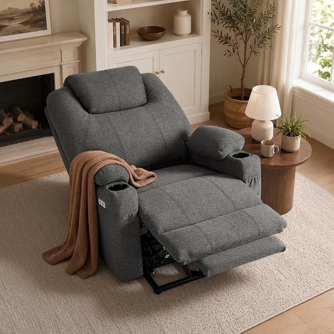 MCombo Power Lift Recliner Chair for Elderly R7045(Grey, Medium-Wide) | Heat and Massage, Breathable Fabric, USB& Type C Charging Port, FSC Certified