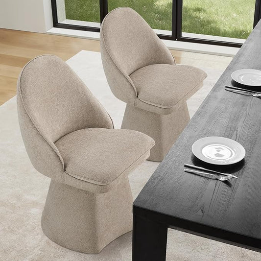 KISLOT Swivel Dining Chairs Set of 1, Upholstered Mid Century Modern Deskchair with Round Back, Linen Fabric Kitchen Chairs for Dining Room, Bedroom, Dressing Room, Khaki