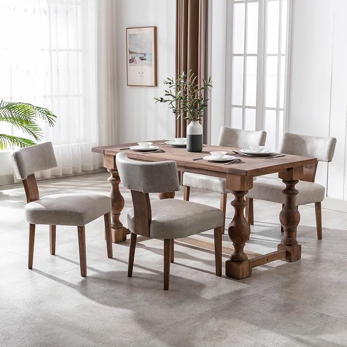 RIVOVA Mid Century Modern Dining Chairs Set of 2 PU Leather Upholstered Dining Room Chairs Side Chairs, Modern Kitchen Armless Parson Chairs Solid Wood Dining Chairs for Kitchen Dining Room, Grey