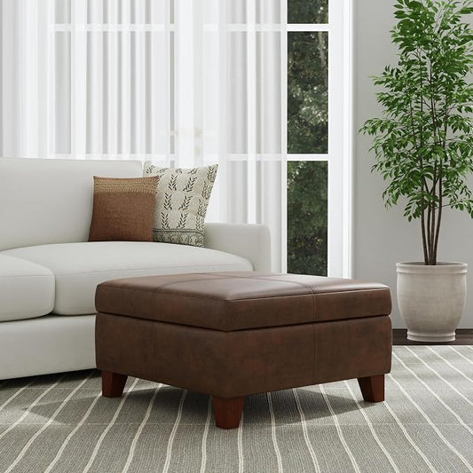 HomePop 28" Faux Leather Square Storage Ottoman - Brown