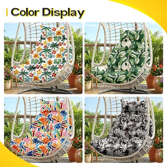 MAGIC ELEPHANT Egg Chair Cushion, Memory Foam Hanging Egg Chair Cushion Replacement, Indoor Outdoor Hammock Basket Swing Cushion with Headrest (Forest Green Tulip)