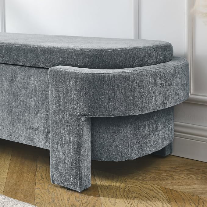 51.5" Oval Storage Bench End of Bed Storage Benches Linen Fabric Upholstered Ottoman Bench with Large Storage Space for Living Room Entryway Bedroom Hallway (Dark Grey, 51.5 inch)