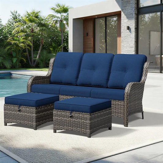 Joyside Outdoor Patio Couch Set, Outdoor Wicker Sofa with High Back, Deep Seating, Wide Armrest, Thickened Cushions, Patio Sofa for Deck, Porch Use